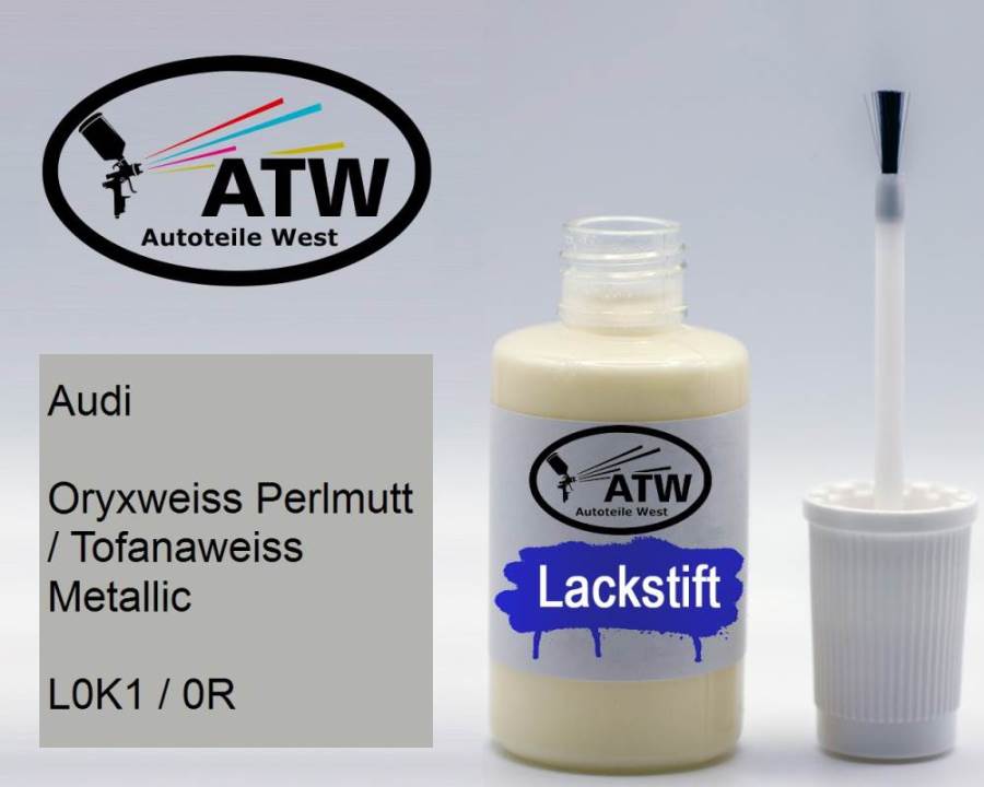 Audi, Oryxweiss Perlmutt / Tofanaweiss Metallic, L0K1 / 0R: 20ml Lackstift, von ATW Autoteile West.